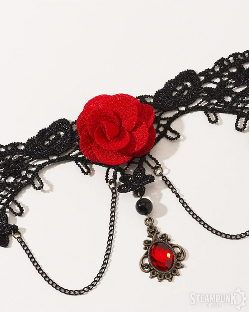 Spitzen Choker mit roter Rose
