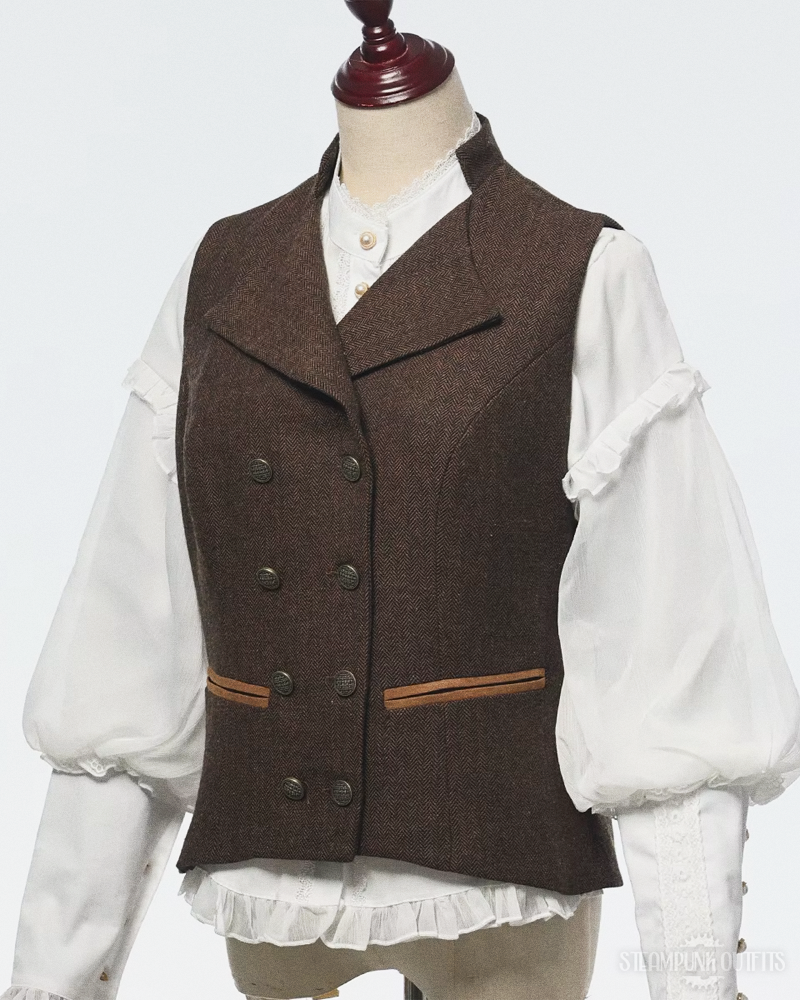 Braune Steampunk Weste für Damen