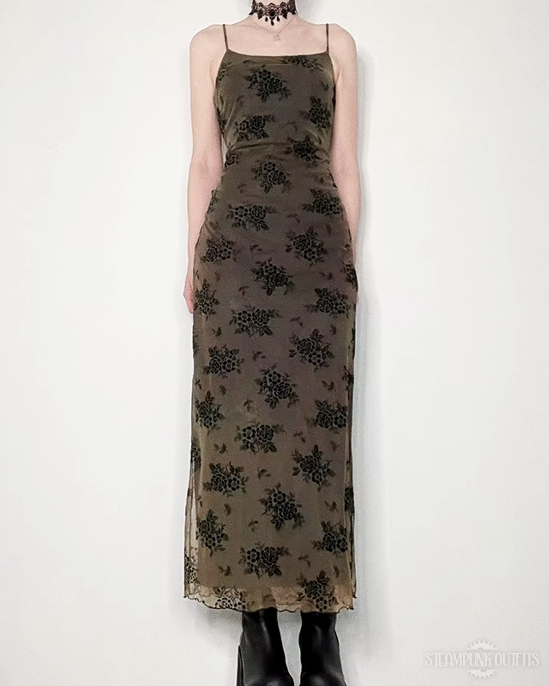 Gothic Steampunk Kleid mit Blumen