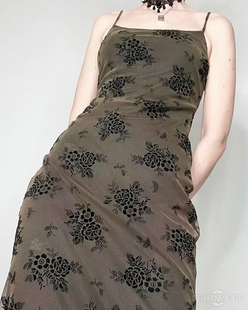 Gothic Steampunk Kleid mit Blumen