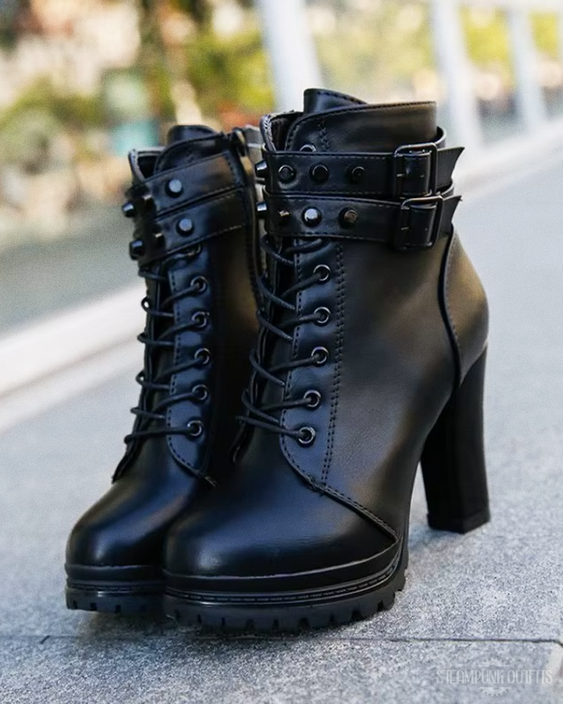 Schwarze Steampunk Stiefeletten