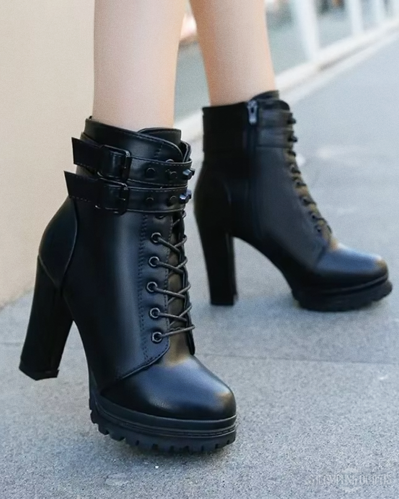 Schwarze Steampunk Stiefeletten