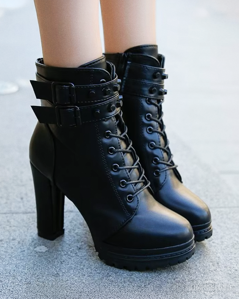 Schwarze Steampunk Stiefeletten