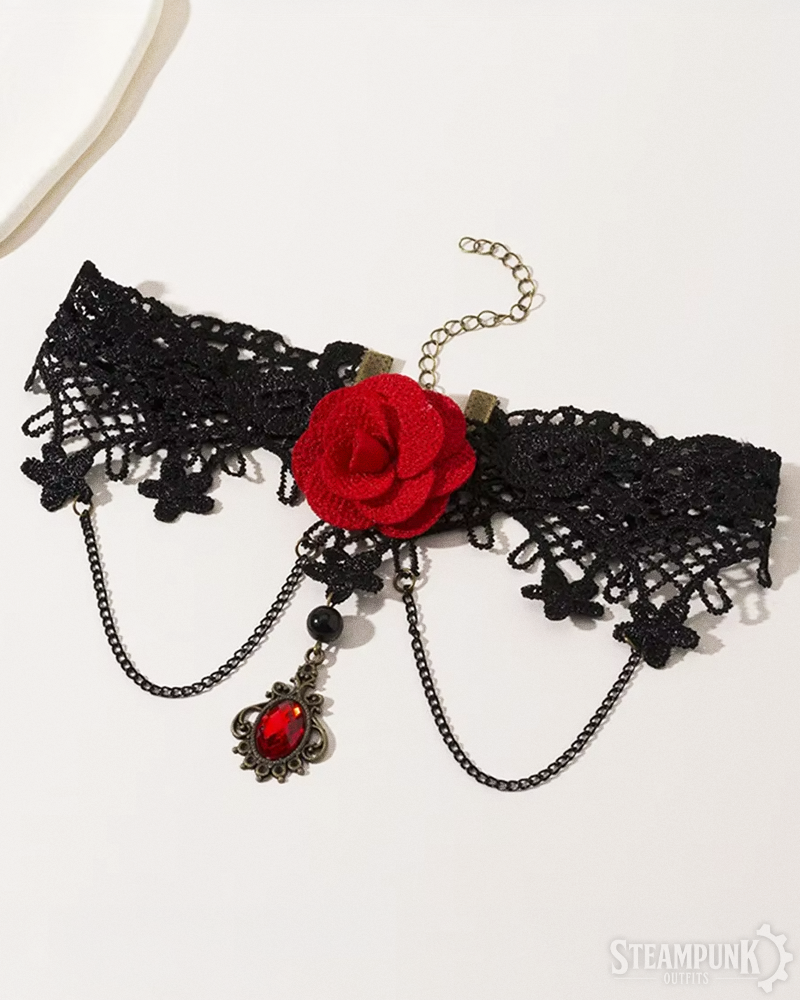 Spitzen Choker mit roter Rose