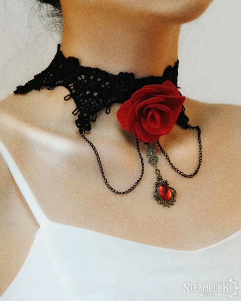 Spitzen Choker mit roter Rose