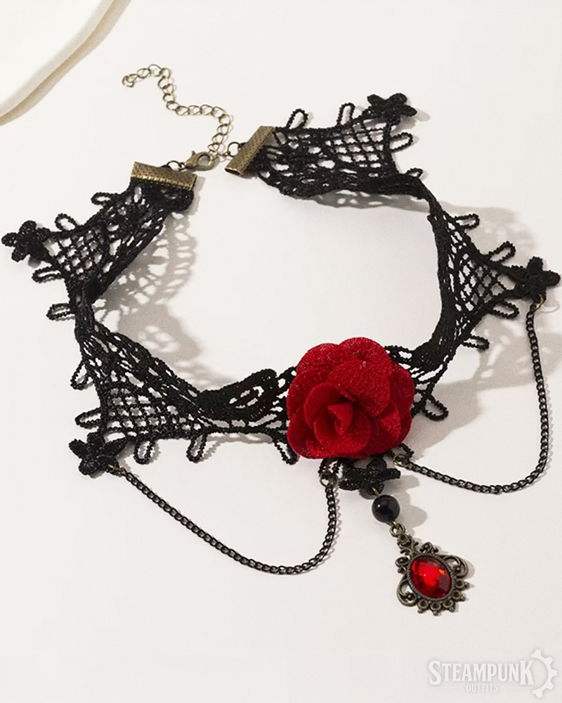 Spitzen Choker mit roter Rose