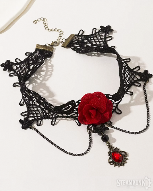 Spitzen Choker mit roter Rose